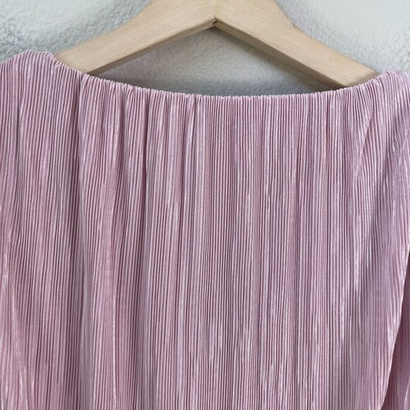 Express Womens Small Pleated Surplice Top Balloon Sleeve Lilac Mauve Pink Blouse - Picture 12 of 13